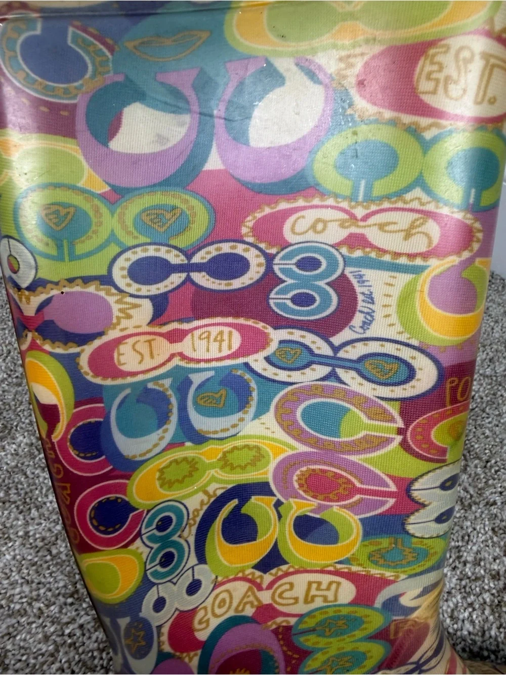 Coach Poppy Signature Logo Print Rain Boots Women’s Size 7 Multicolor Rubber